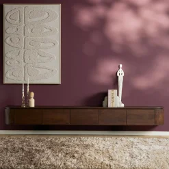 Long meuble TV suspendu bois foncé 280 cm AREZZO