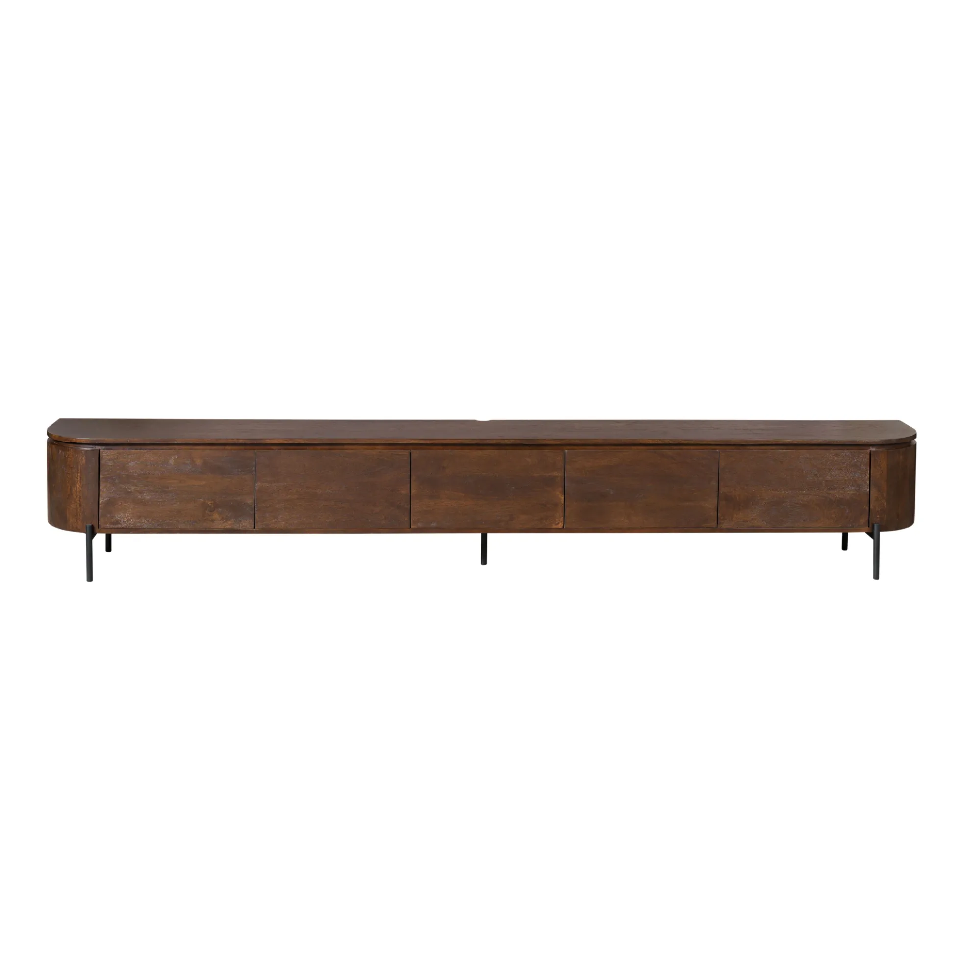 Long meuble TV suspendu bois foncé 280 cm AREZZO