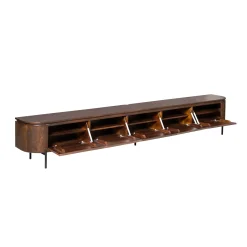 Long meuble TV suspendu bois foncé 280 cm AREZZO