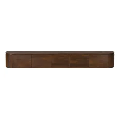 Long meuble TV suspendu bois foncé 280 cm AREZZO