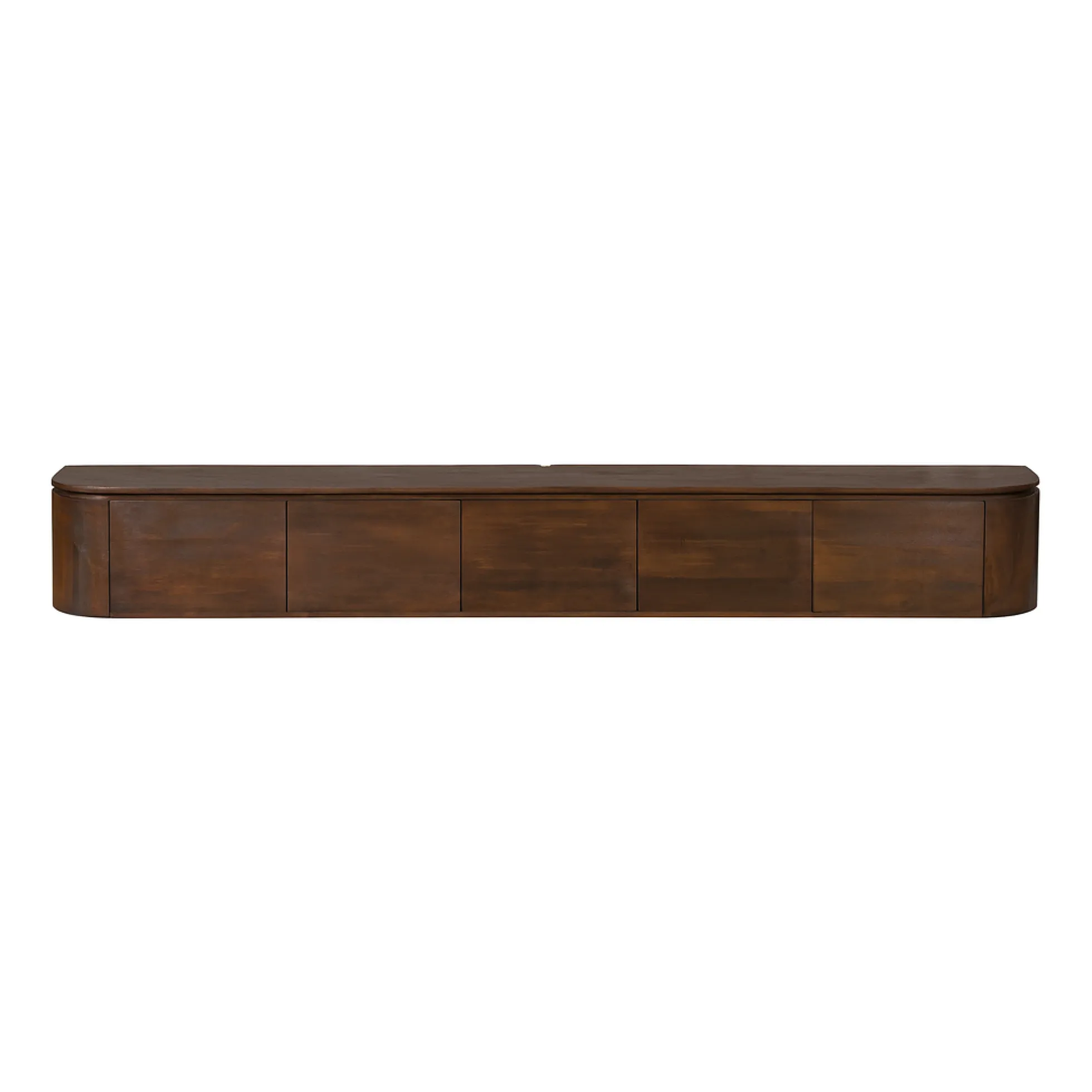 Long meuble TV suspendu bois foncé 280 cm AREZZO