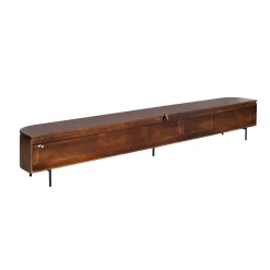 Long meuble TV suspendu bois foncé 280 cm AREZZO