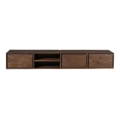 Long meuble TV suspendu bois foncé 3 tiroirs 1 niche 280 cm AERA