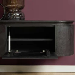 Long meuble TV suspendu bois noir 240 cm AREZZO