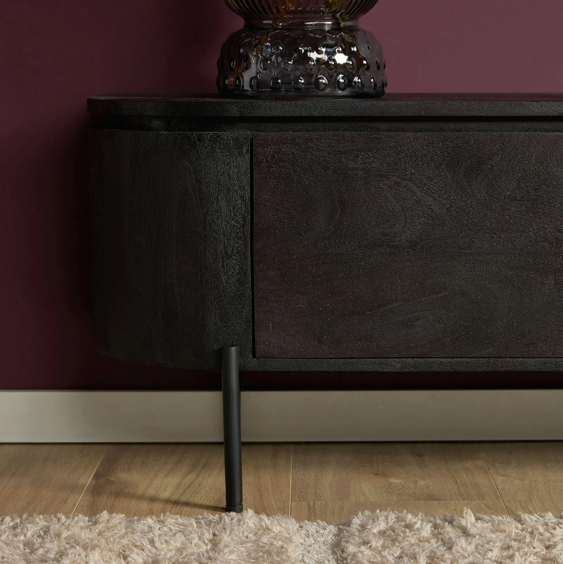 Long meuble TV suspendu bois noir 280 cm AREZZO