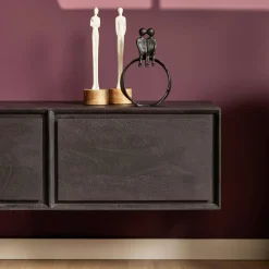 Long meuble TV suspendu bois noir 3 tiroirs 1 niche 280 cm AERA