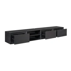 Long meuble TV suspendu bois noir 3 tiroirs 1 niche 280 cm AERA