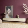 Long meuble TV suspendu bois sable 280 cm AREZZO