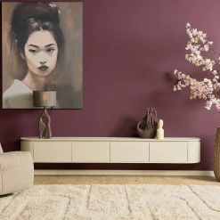 Long meuble TV suspendu bois sable 240 cm AREZZO