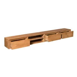 Long meuble TV suspendu bois 3 tiroirs 1 niche 240 cm AERA