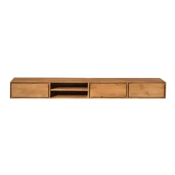 Long meuble TV suspendu bois 3 tiroirs 1 niche 240 cm AERA