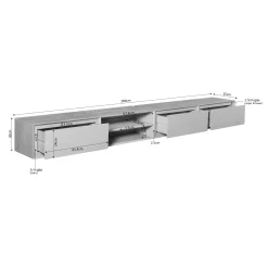 Long meuble TV suspendu bois 3 tiroirs 1 niche 280 cm AERA