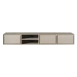 Long meuble TV suspendu bois taupe 3 tiroirs 1 niche 280 cm AERA