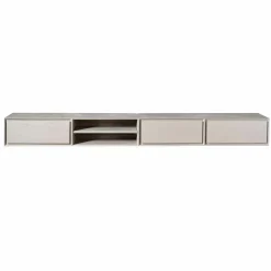 Long meuble TV suspendu bois taupe 3 tiroirs 1 niche 280 cm AERA