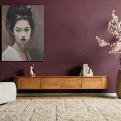 Long meuble TV suspendu en bois, bords arrondis 240 cm AREZZO