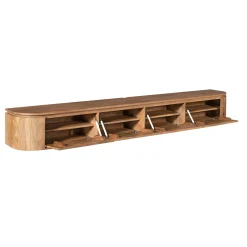 Long meuble TV suspendu en bois, bords arrondis 240 cm AREZZO