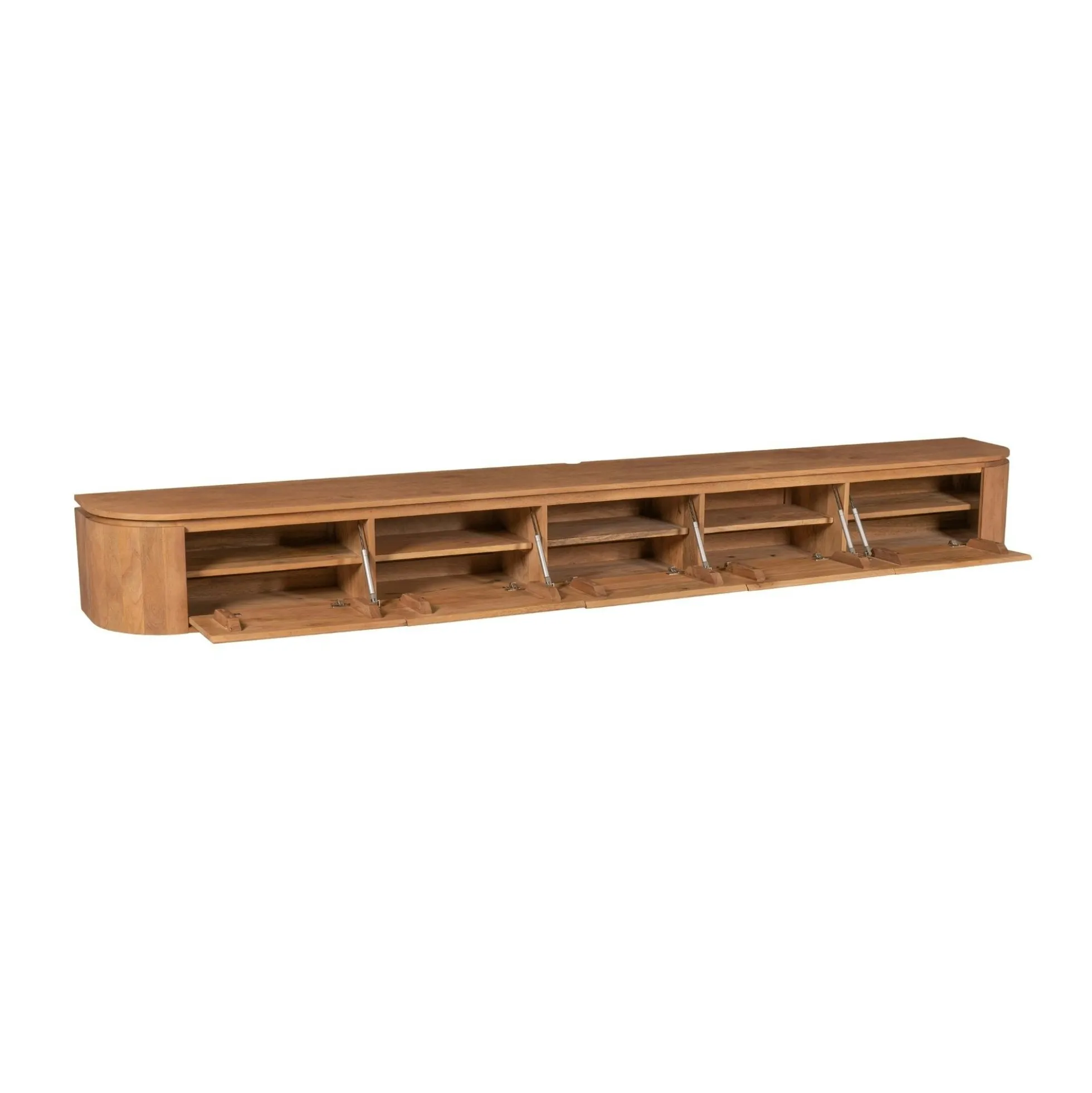 Long meuble TV suspendu en bois, bords arrondis 280 cm AREZZO