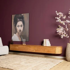 Long meuble TV suspendu en bois, bords arrondis 280 cm AREZZO