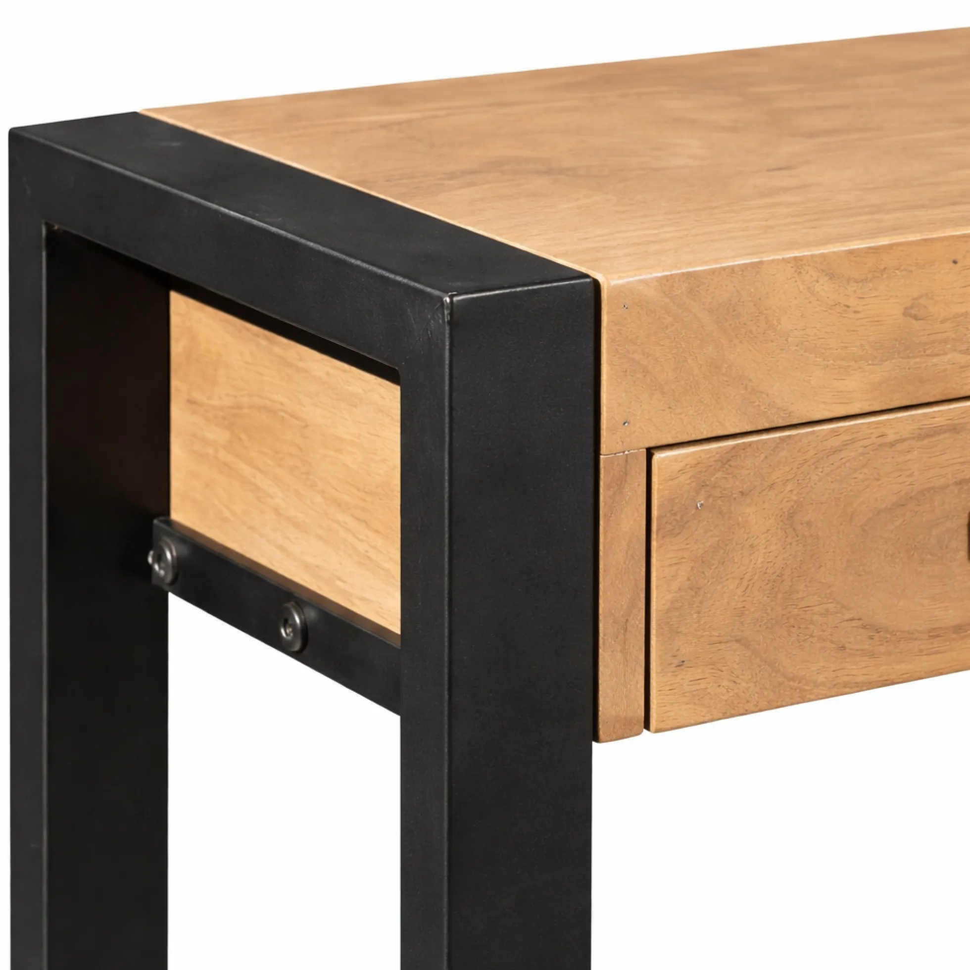 Longue console d'entrée bois clair métal noir 3 tiroirs MILORA