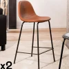Lot de 2 Chaises de Bar effet couture apparente en métal et tissu marron 41x45x87cm TIM