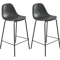 Lot de 2 Chaises de Bar effet couture apparente en métal et tissu noir 41x45x87cm TIM
