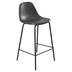 Lot de 2 Chaises de Bar effet couture apparente en métal et tissu noir 41x45x87cm TIM