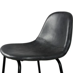 Lot de 2 Chaises de Bar effet couture apparente en métal et tissu noir 41x45x87cm TIM