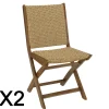 Lot de 2 chaises pliantes acacia huilé et rotin synthétique OSTIA