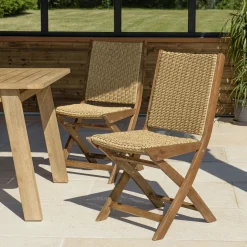 Lot de 2 chaises pliantes acacia huilé et rotin synthétique OSTIA