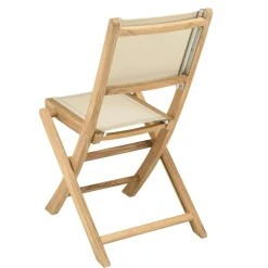 Lot de 2 chaises pliantes teck et textilène couleur beige ALERIA