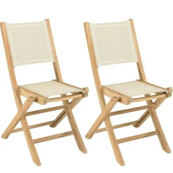 Lot de 2 chaises pliantes teck et textilène couleur beige ALERIA