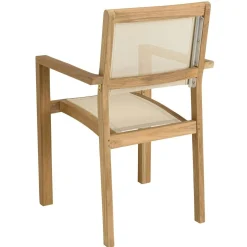 Lot de 2 fauteuils empilables teck et textilène couleur beige ALERIA