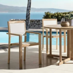 Lot de 2 fauteuils empilables teck et textilène couleur beige ALERIA
