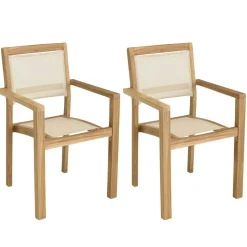 Lot de 2 fauteuils empilables teck et textilène couleur beige ALERIA