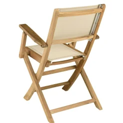 Lot de 2 fauteuils pliants teck et textilène couleur beigeALERIA