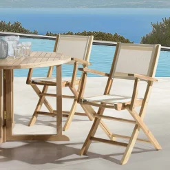 Lot de 2 fauteuils pliants teck et textilène couleur beigeALERIA