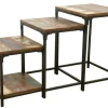 Lot de 3 Tables Gigognes / Sellettes en Hévéa recyclé coloré et métal 55x45x70cm LOFT COLORS