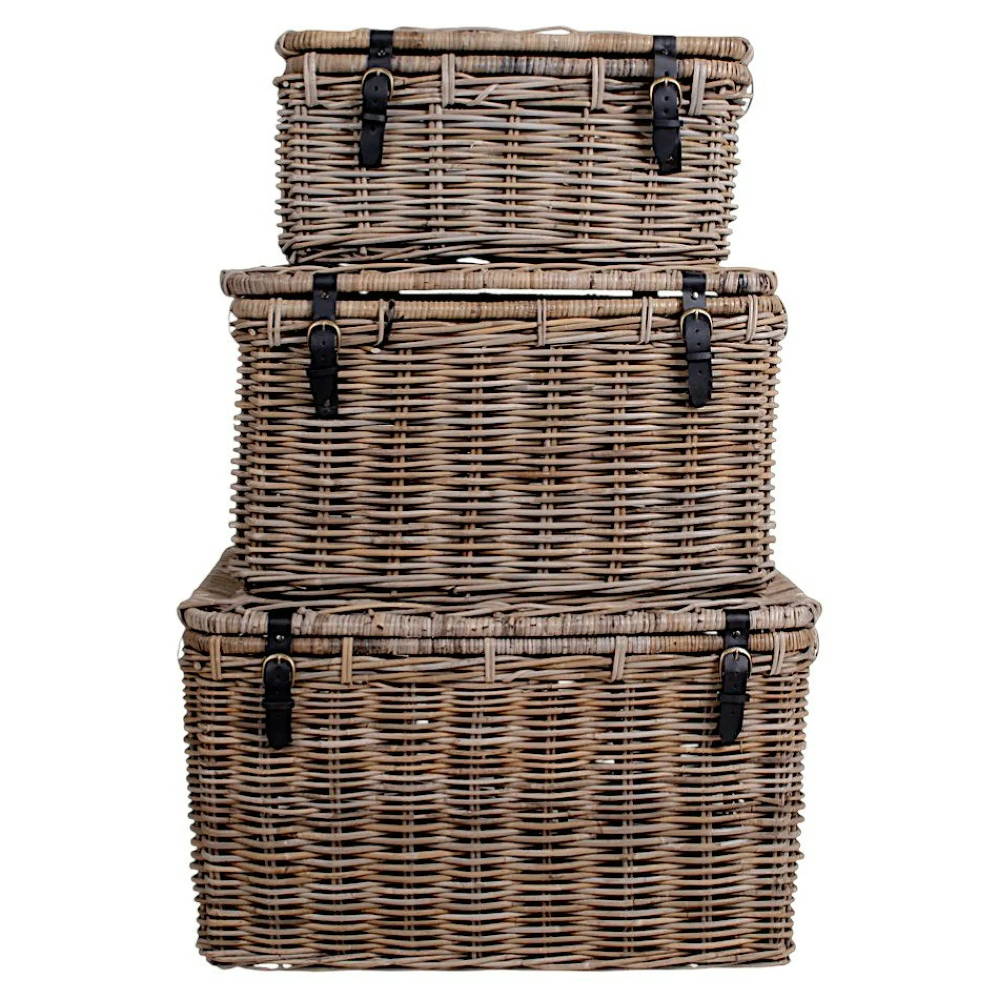 Malle de rangement en rotin avec attaches (lot de 3) MANY