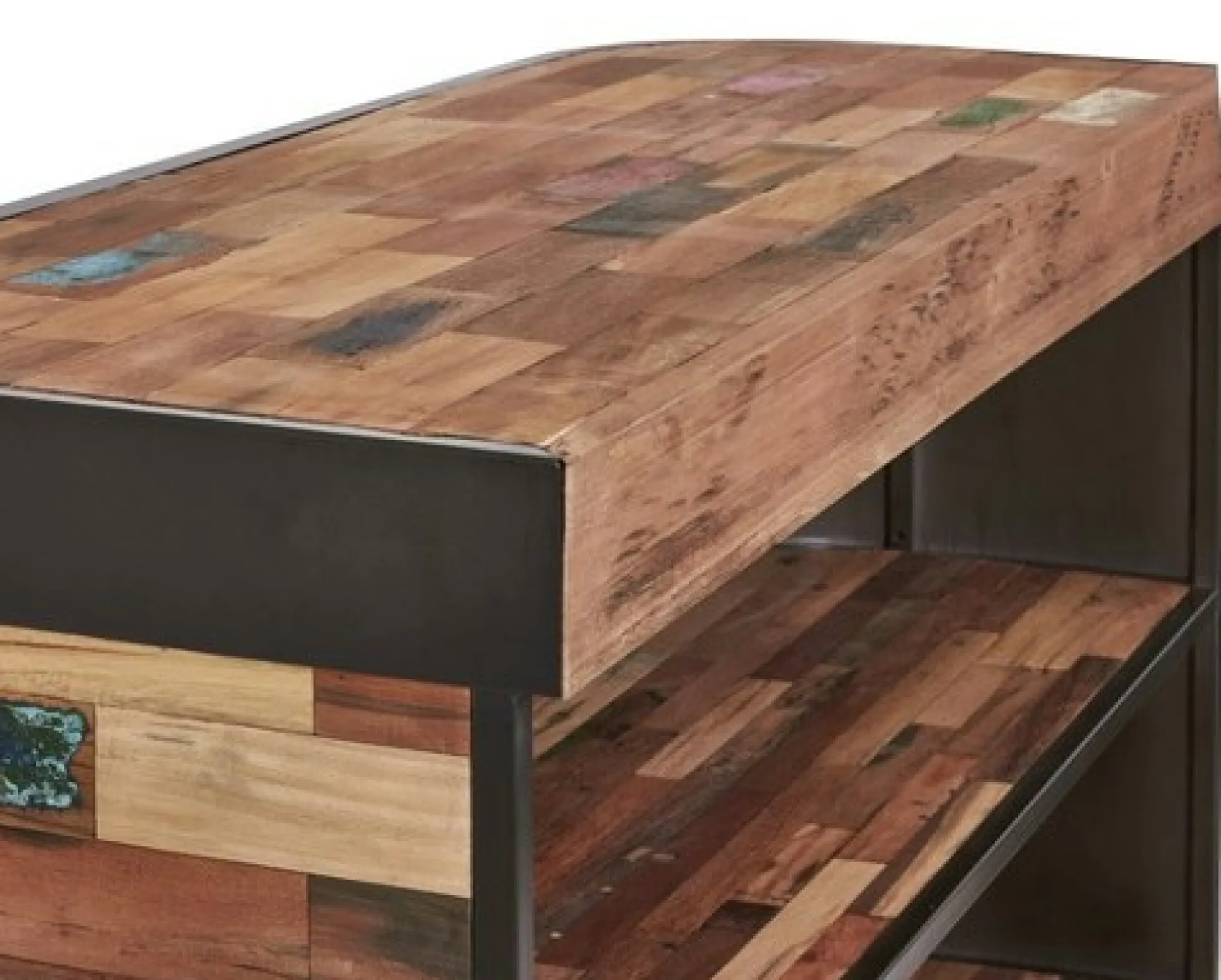 Meuble bar bois recyclé arrondi à gauche 164x60 CARAVELLE