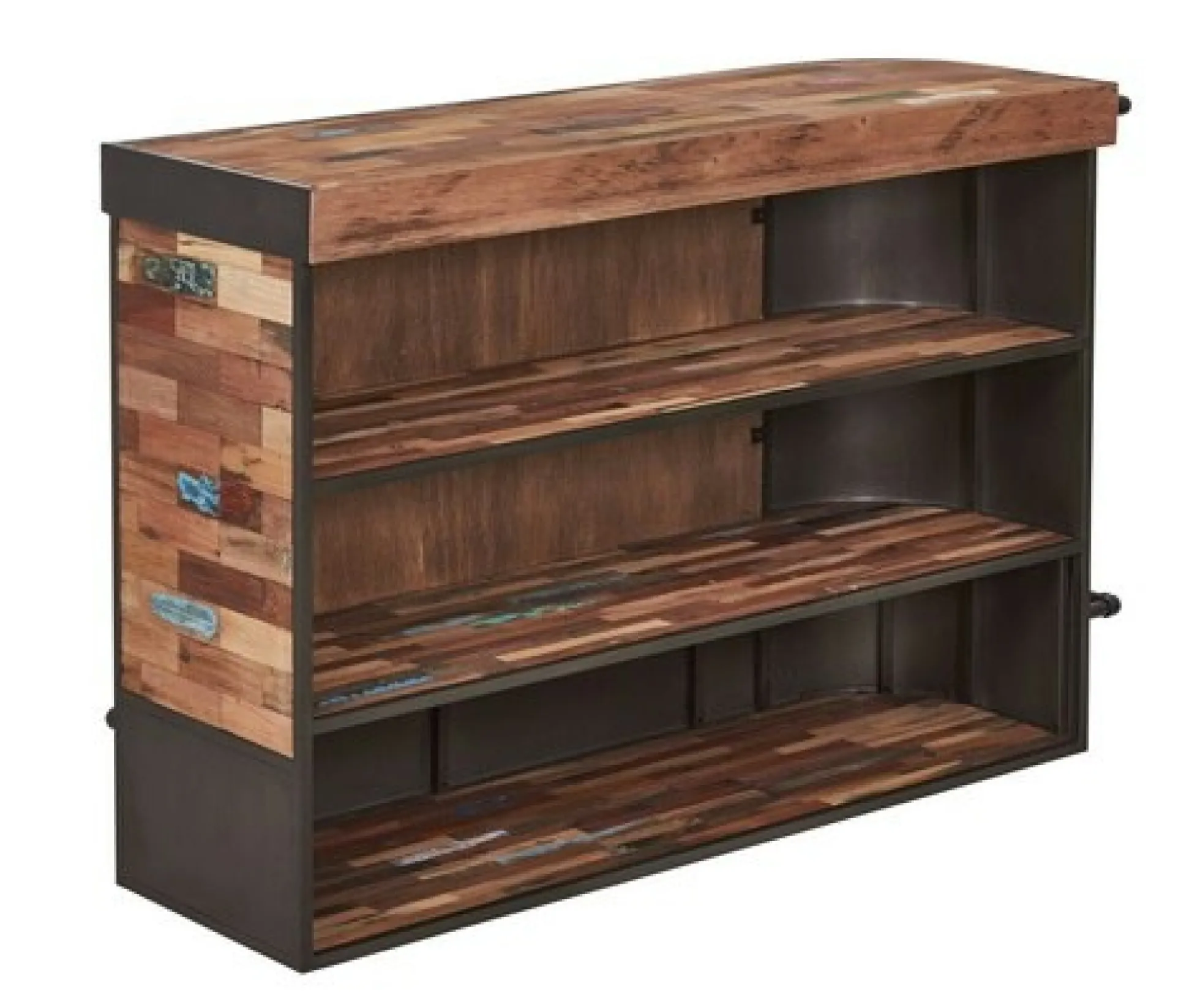 Meuble bar bois recyclé arrondi à gauche 164x60 CARAVELLE
