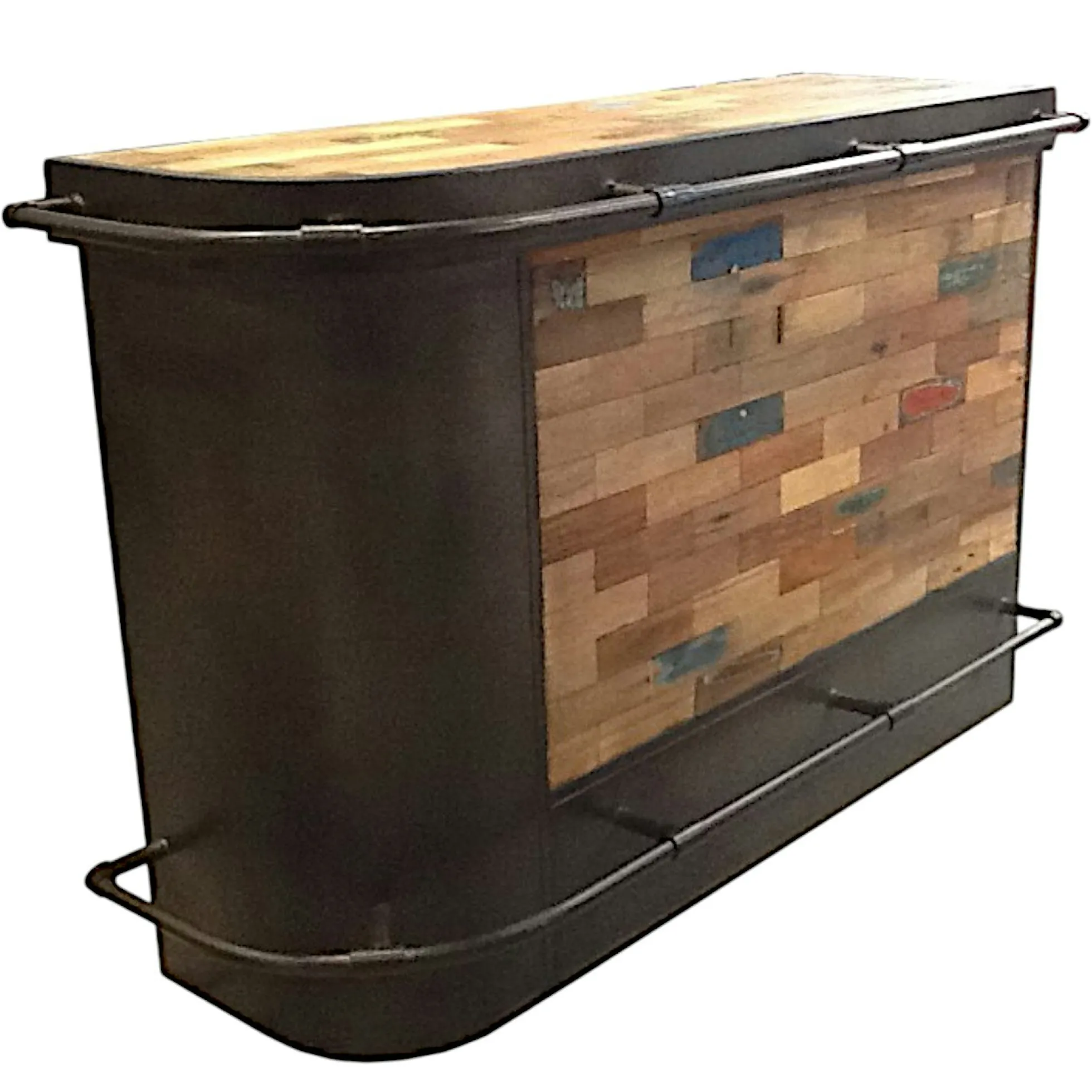 Meuble bar bois recyclé arrondi à gauche 164x60 CARAVELLE