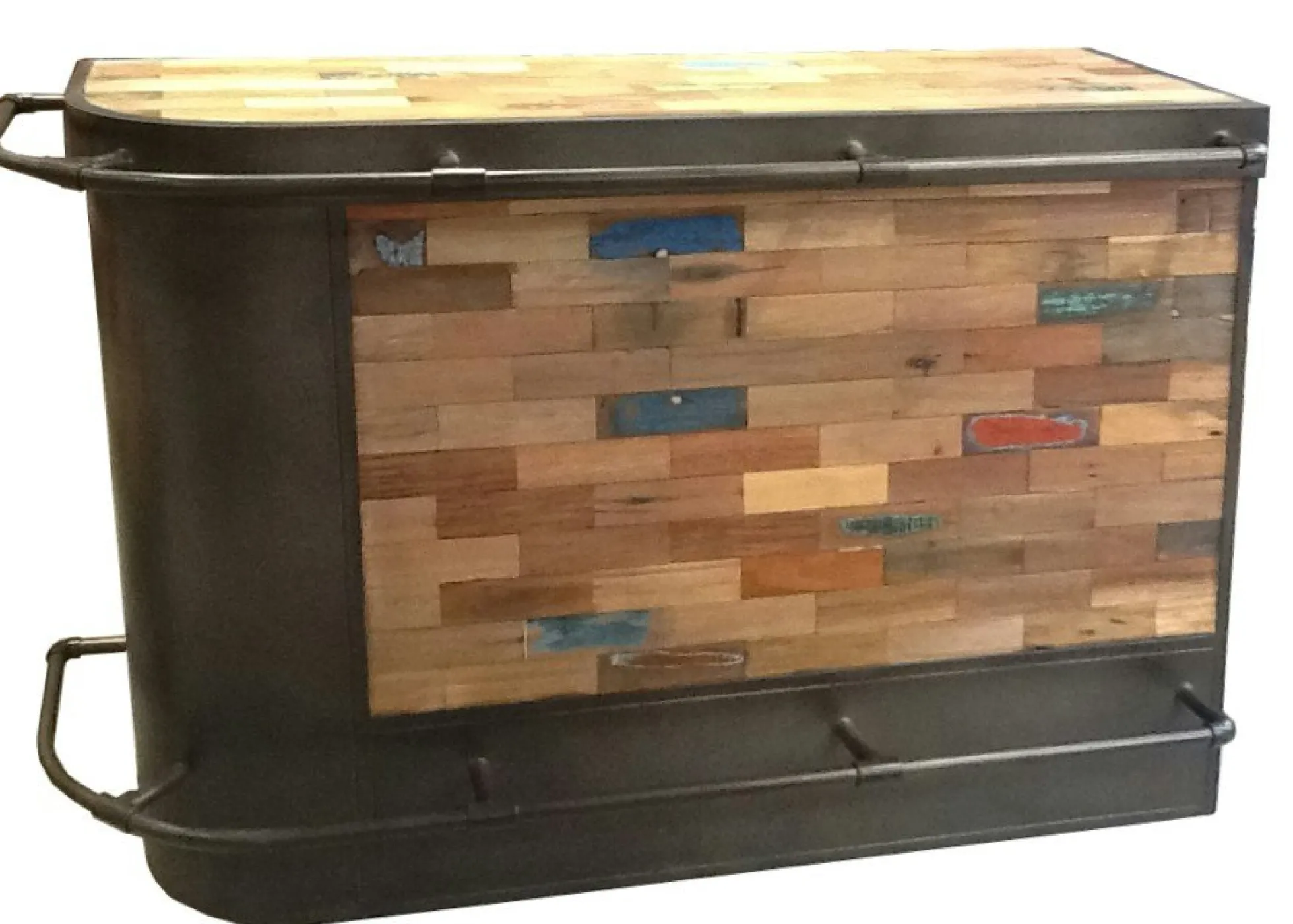 Meuble bar bois recyclé arrondi à gauche 164x60 CARAVELLE