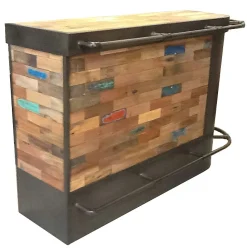 Meuble bar bois recyclé arrondi à droite 164x60 CARAVELLE