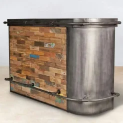 Meuble bar bois recyclé arrondi à droite 164x60 CARAVELLE