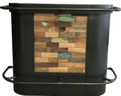 Meuble bar bois recyclé central 144x60 CARAVELLE