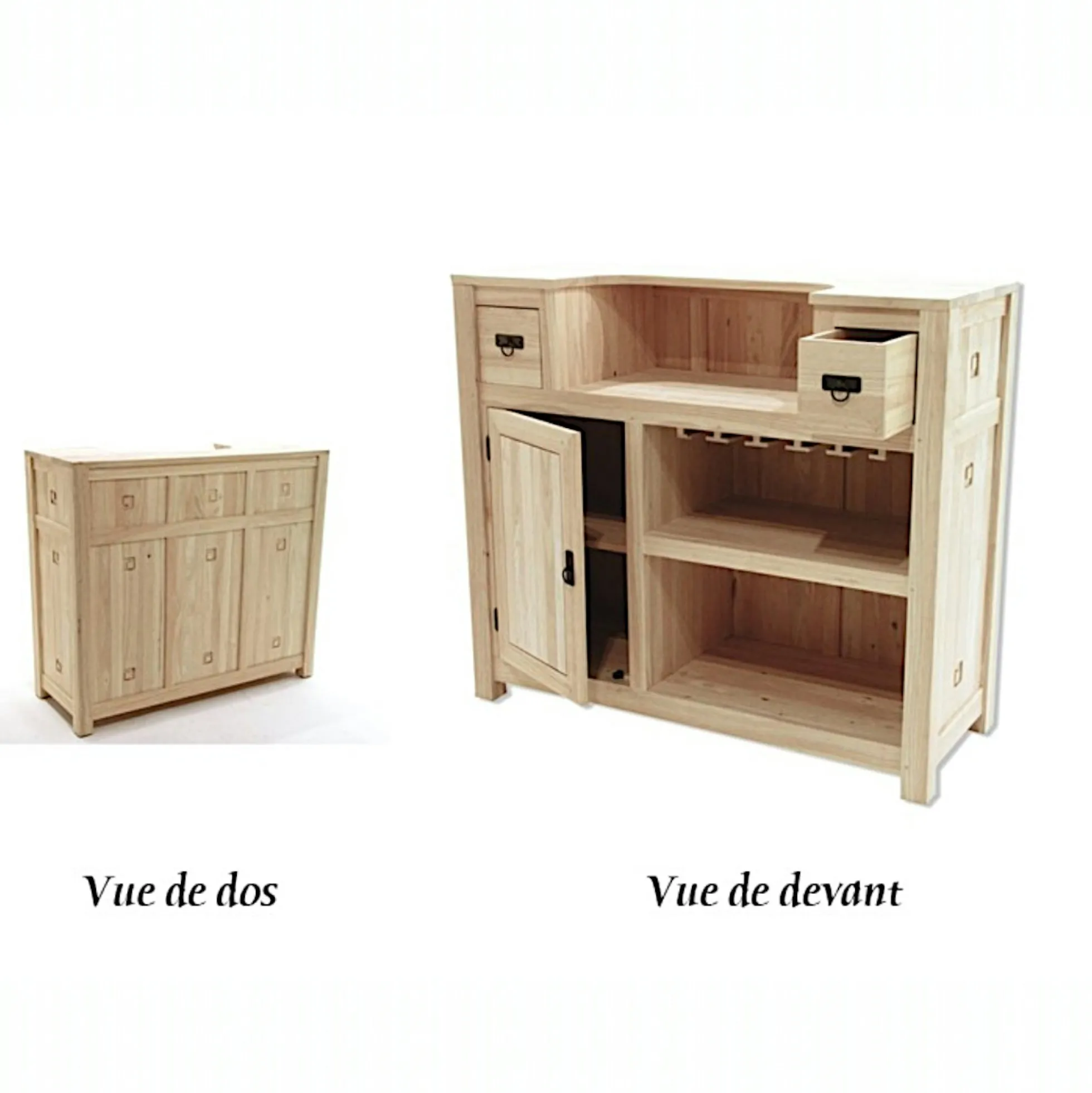 Meuble bar hévéa 120x46x105cm TESSA