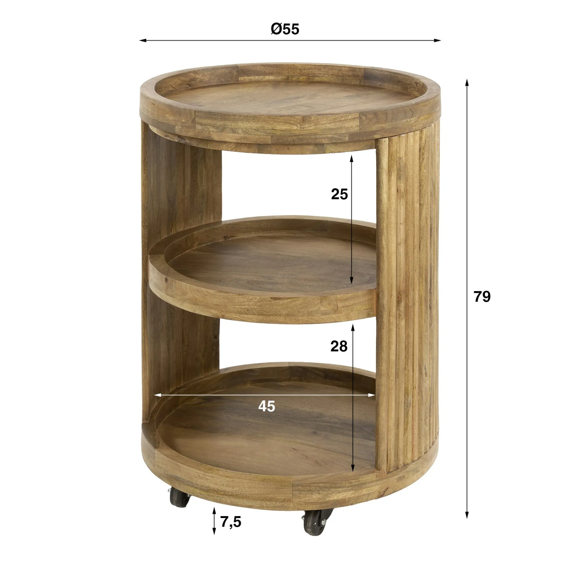 Meuble bar sur roulettes en bois de manguier strié CREEK