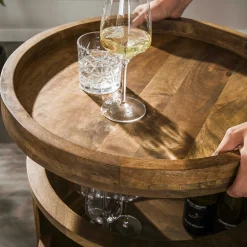 Meuble bar sur roulettes en bois de manguier strié CREEK