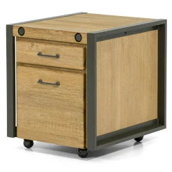 Meuble bas / Caisson de Bureau à roulettes Inspiration Indus' en Acacia et Métal, 2 tiroirs 51x60x60cm BROOKLYN