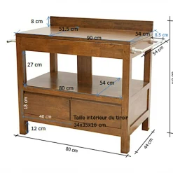 Meuble bas 2 tiroirs salle de bain hévéa 90cm OLGA